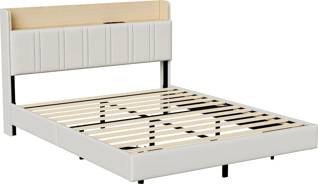 Lit flottant 140x190 cm à LED et port USB blanc Lumia avec rangement