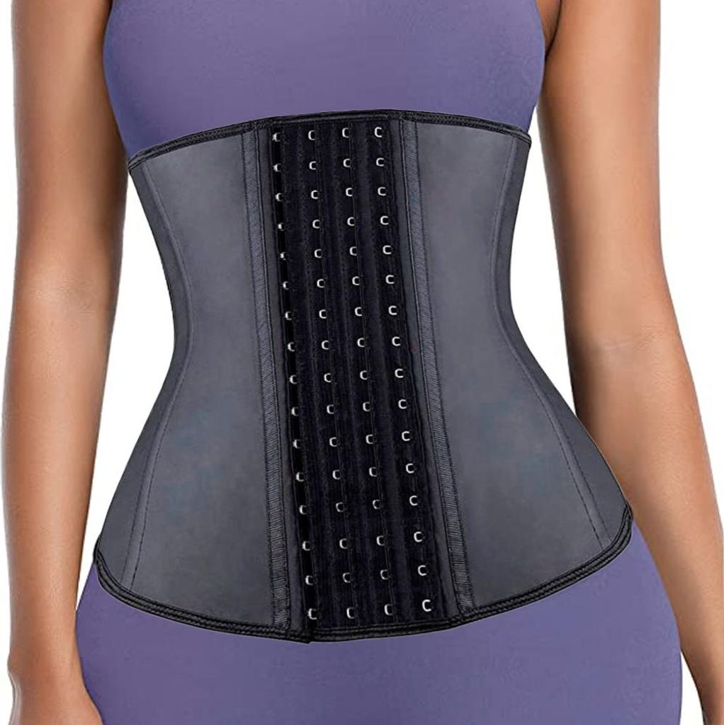 Damen Latex Büste Taille Korsett Sport Gürtel Sanduhr Body Shaper Taille Trainer - Schwarz