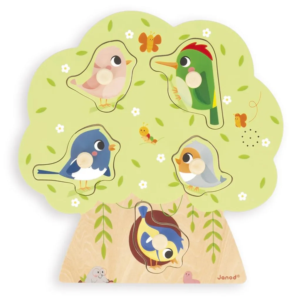 Puzzle musical Oiseaux Janod : premier puzzle éducatif bois 5 pièces