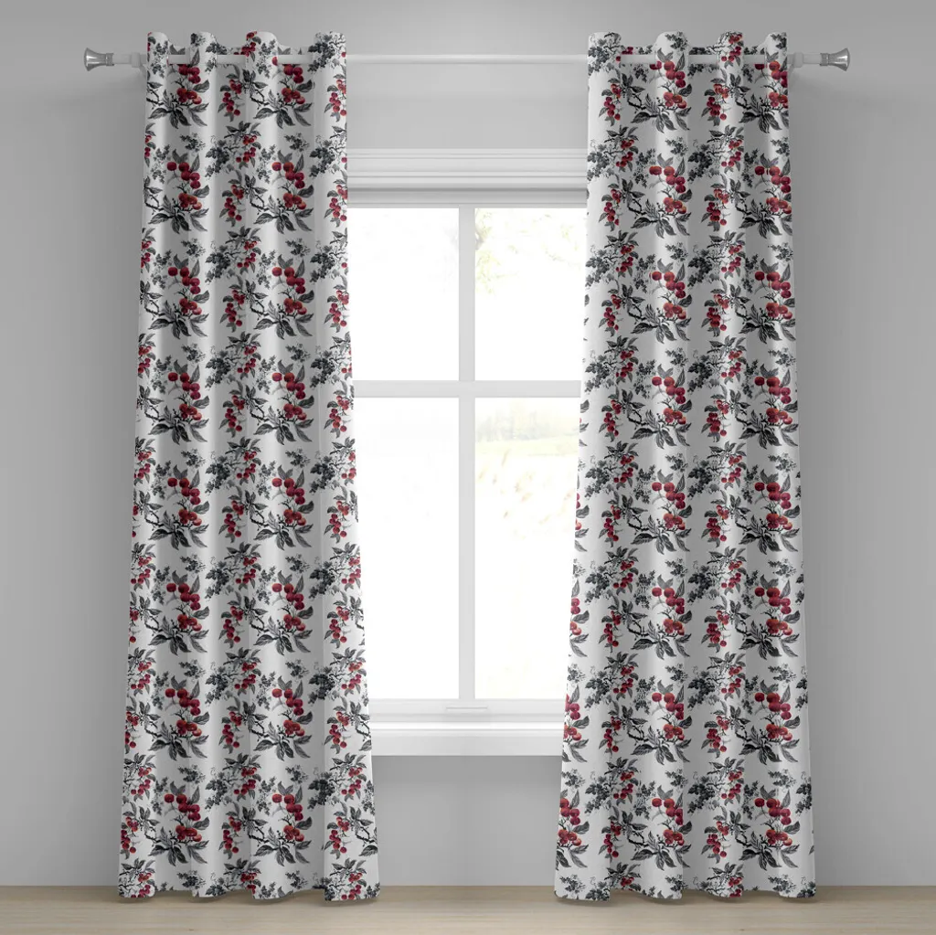 Tenda Shabby Chic ABAKUHAUS Foglie Sorbo - 280x175 cm Rubino