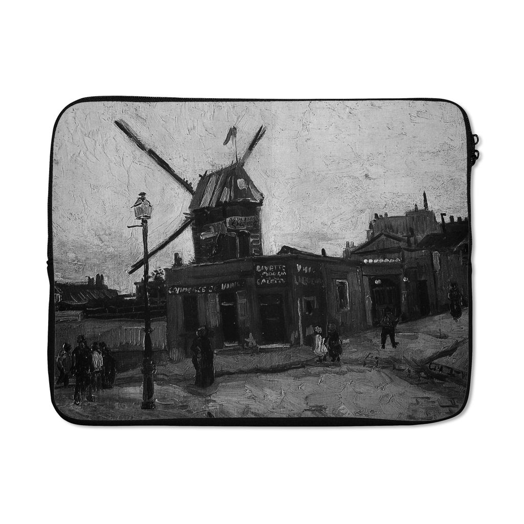 MuchoWow Laptop Hülle 17 Zoll Laptoptasche Le Moulin de la Galette - Vincent van Gogh - Schwarz und weiß - Zipper - Schutzabdeckung