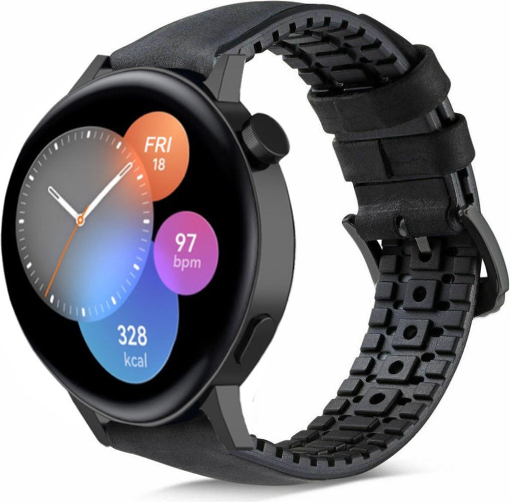 Strap-it Huawei Watch GT 3 42mm Silikon-/Lederarmband (Schwarz)