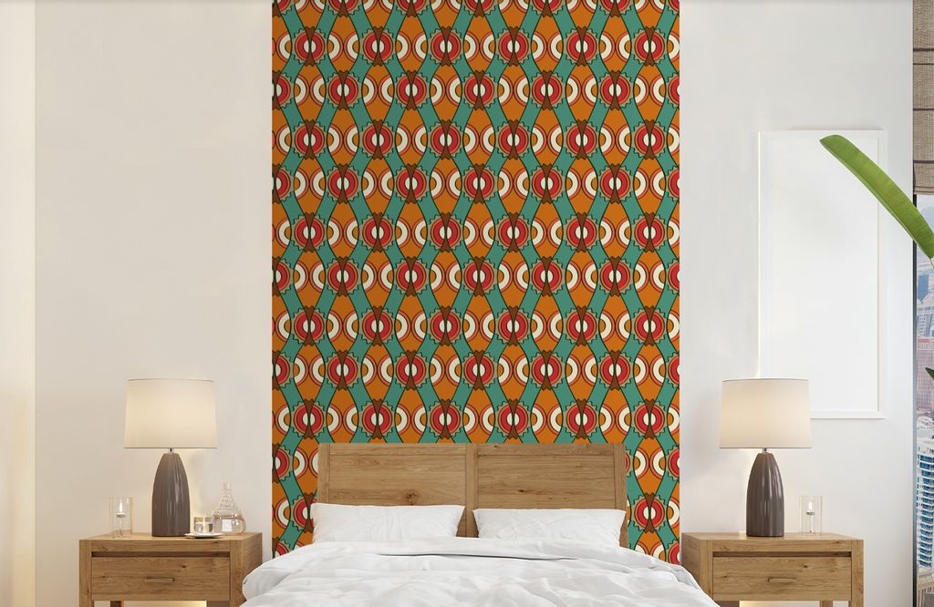 MuchoWow Fototapete für Wohnzimmer oder Schlafzimmer Wandtapete Vinyl Motivtapete Design - Retro - Orange - Abstrakt - 150x240 cm - Tapeten