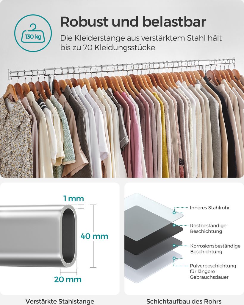 Chromowany wieszak na ubrania mobilna garderoba 150 cm Zdjęcie produktu 20