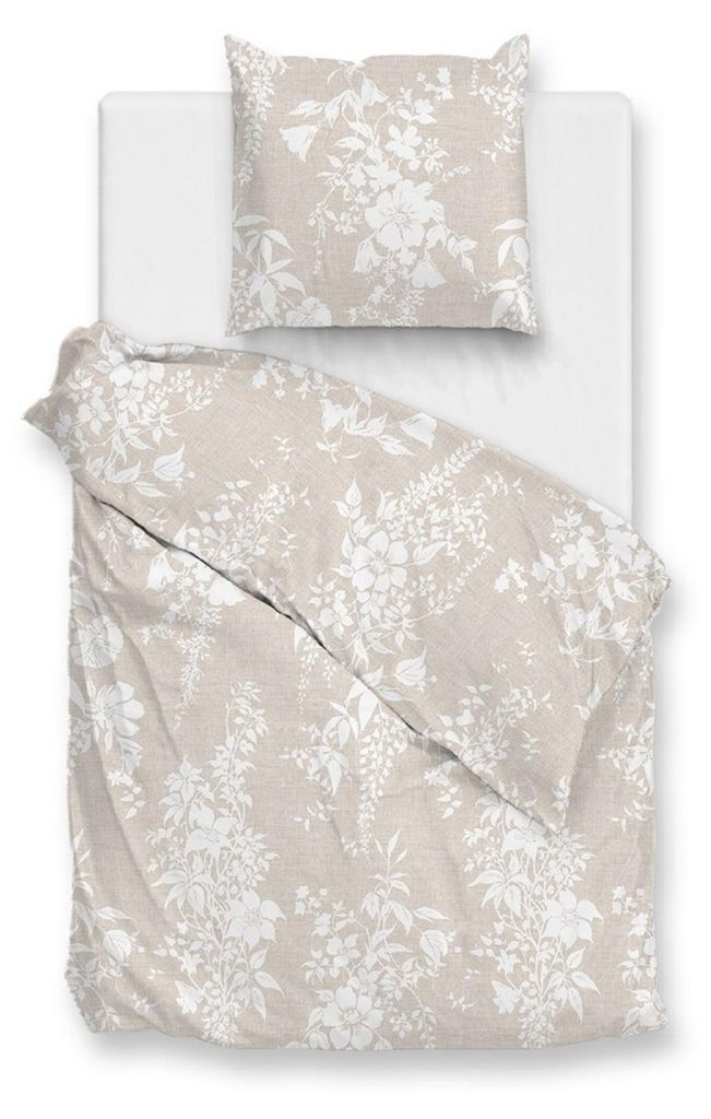 Zohome Baumwolle Bettwäsche 135x200 Ibisco di Lino Sandy Beige Blumen weiß sand