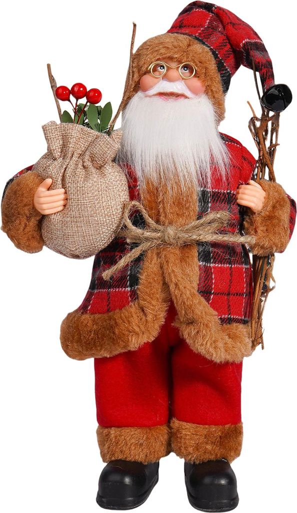 30 cm große Weihnachtsmannfigur, stehende Weihnachtsmannpuppe mit Geschenken, für die Weihnachtsdekoration zu Hause, im Büro oder auf dem Tisch