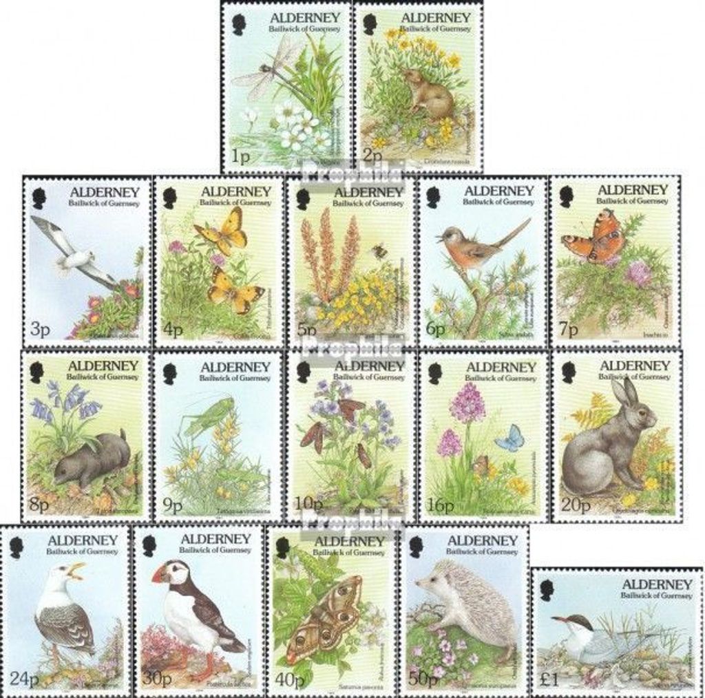 Briefmarken GB - Alderney 1994 Mi 65-81 (kompl.Ausg.) Jahrgang 1994 komplett postfrisch Fauna und Flora