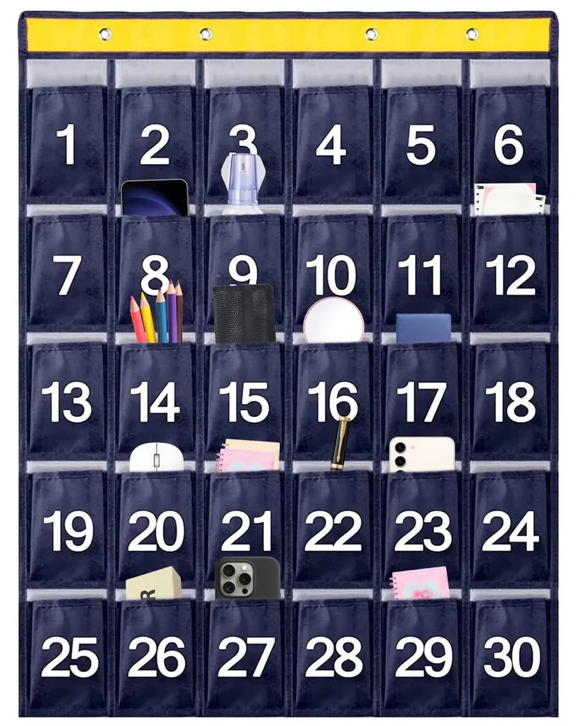 Rangement de classe 30 poches numérotées avec 4 crochets de fixation