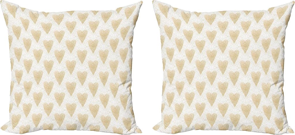 ABAKUHAUS Romantisch Kissenbezug Set (2Stück), Pointilistic Herz-Symbol Gefangen auf Drahtnetz Geometrisches Spinnennetz, 50 x 50 cm, Pale Kaffee ...
