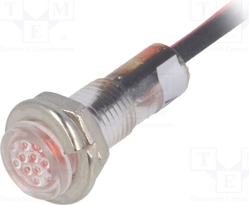 1x Kontrollleuchte: LED flach 12VDC Öffng: Ø5,2mm IP40 ØLED: 3mm R9-79L-11-12RED
