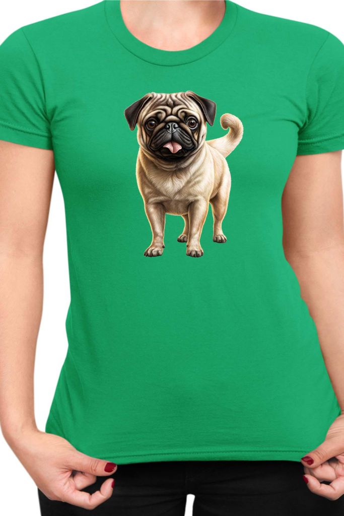Damen T-Shirt Dogs Breeds Pug Dog Breed 007, Lady XL / Grün