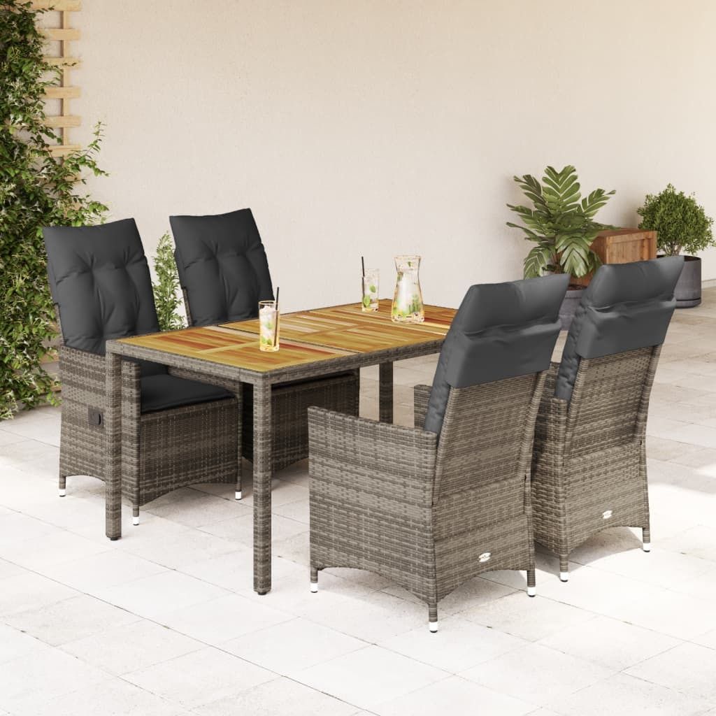 Möbel 5-tlg. Garten-Essgruppe mit Kissen Grau Poly Rattan - Balkonmöbel 3276726