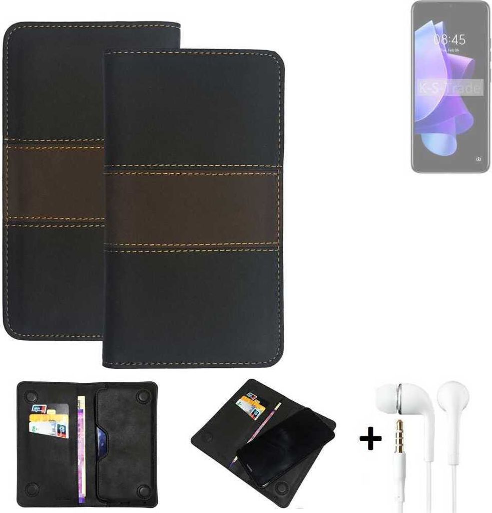 K-S-Trade Handyhülle + Kopfhörer kompatibel mit Tecno Pop 7 Schutzhülle Walletcase Bookstyle Tasche Schutz Case Hülle Wallet Cover Kunstleder