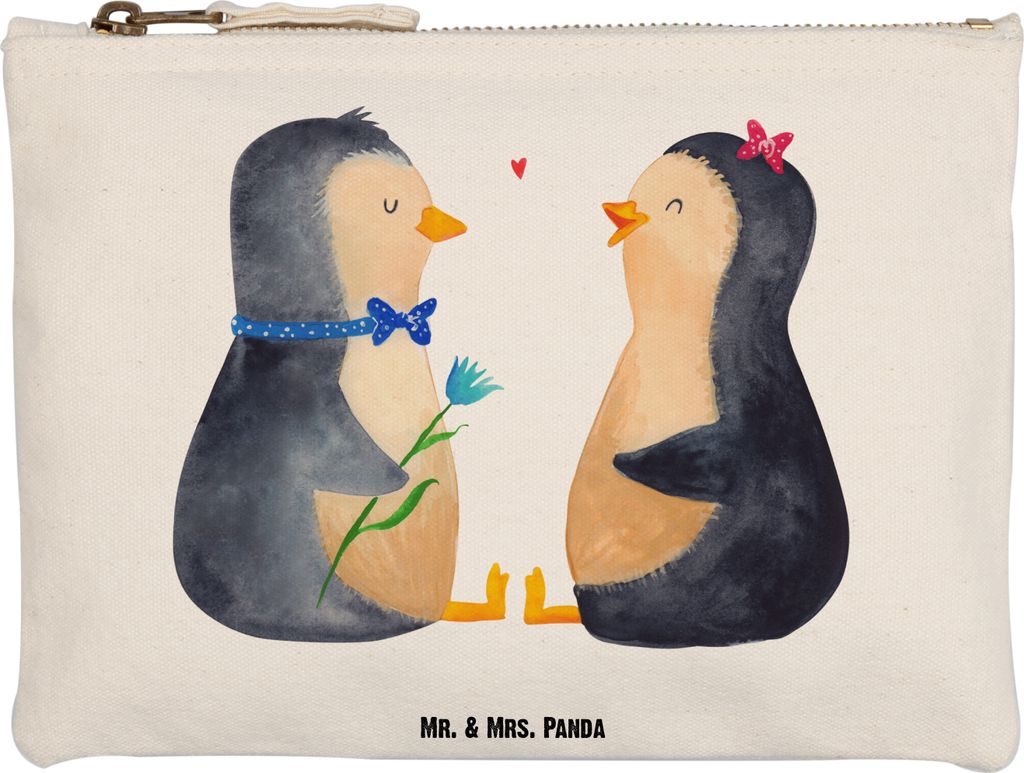 Mr. & Mrs. Panda Kosmetiktasche Pinguin Pärchen Grösse XL Große - Weiß - Geschenk, Federmappe, Liebe, Make-Up Tasche, Hochzeit, Stoffbeutel, Ve...