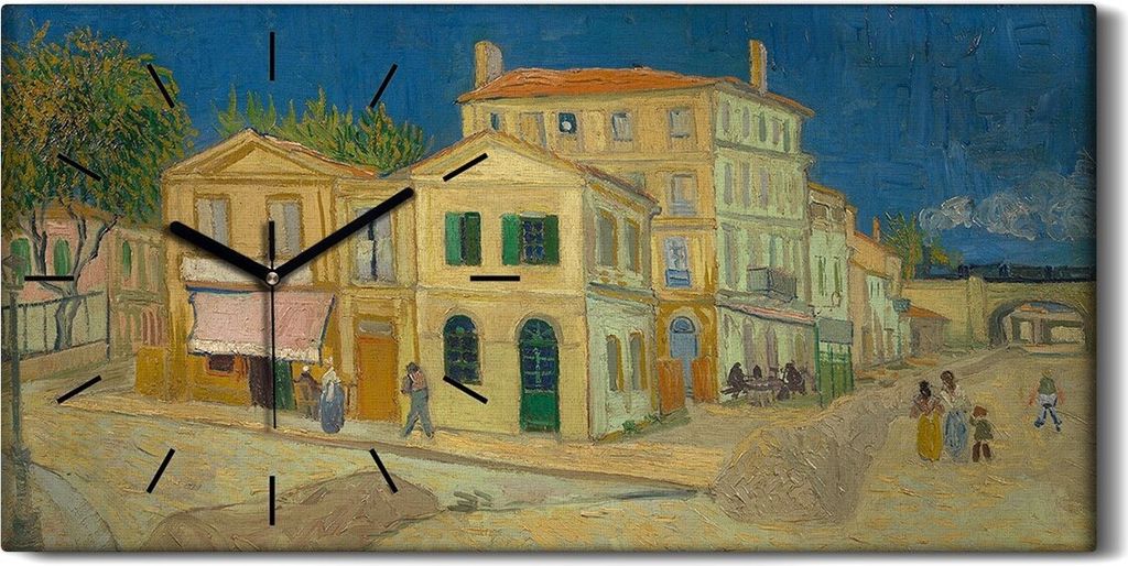 Küche Wohnzimmer Wand Leinwand Uhr Geräuschlos Kunstdruck 60x30 Das Gelbe Haus - schwarze Hände