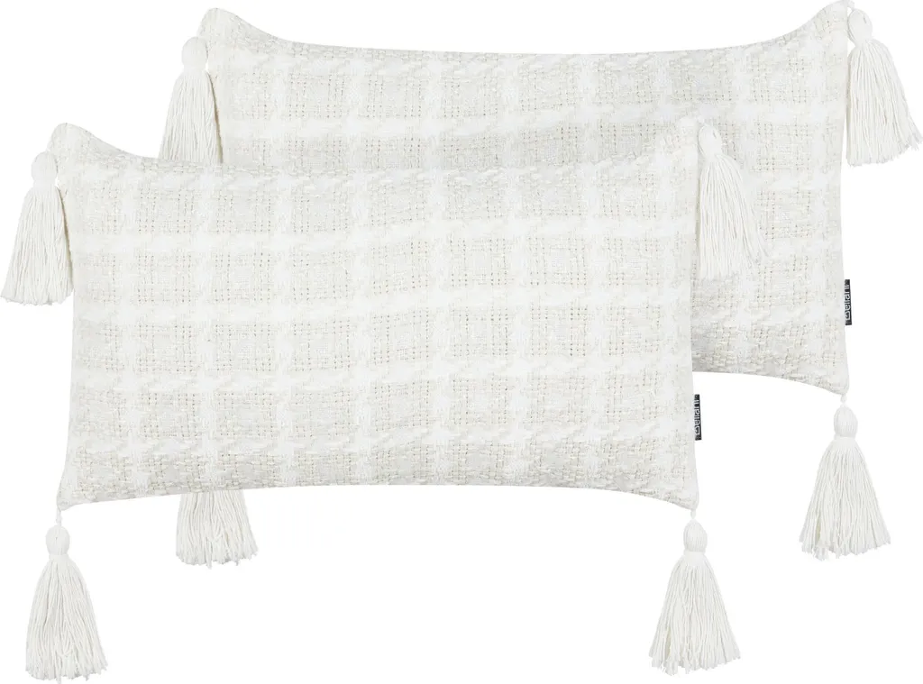 Coussin décoratif rectangulaire beige à carreaux 30x60 cm lot de 2