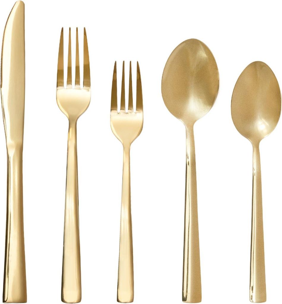 Intirilife Besteck Set 20-teilig aus Edelstahl in Gold - Je 4 Gabeln Kuchengabeln Messer Löffel Dessertlöffel - Essbesteck für 4 Personen Kantig...