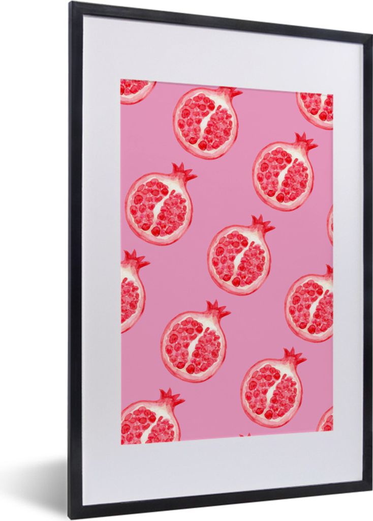 MuchoWow Gerahmtes Poster Obst - Aquarell - Rosa 40x60 cm - Poster mit Schwarzem Bilderrahmen Wandposter Rahmen Foto Bilder - Poster in Rahmen