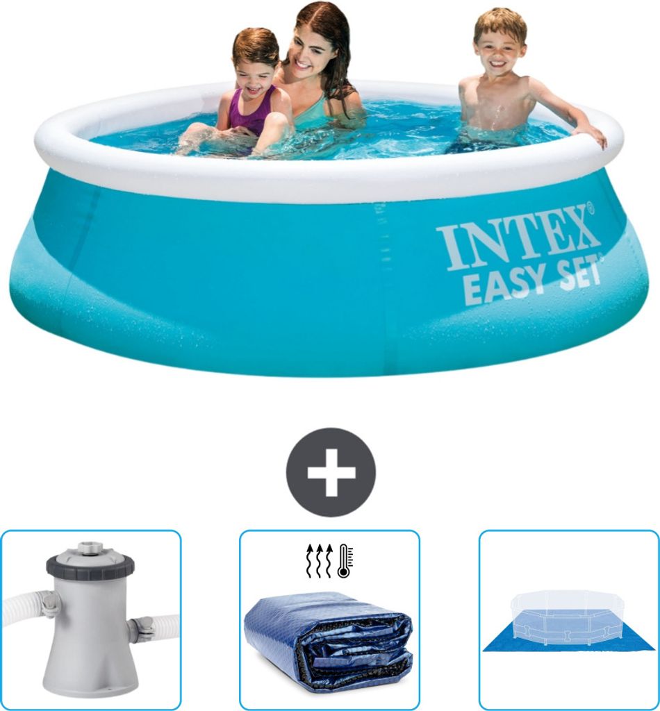 Intex runder aufblasbarer Easy Set-Pool – 183 x 51 cm – Blau – im Lieferumfang enthalten Filterpumpe für Schwimmbad - Sonnensegel - Bodenplane