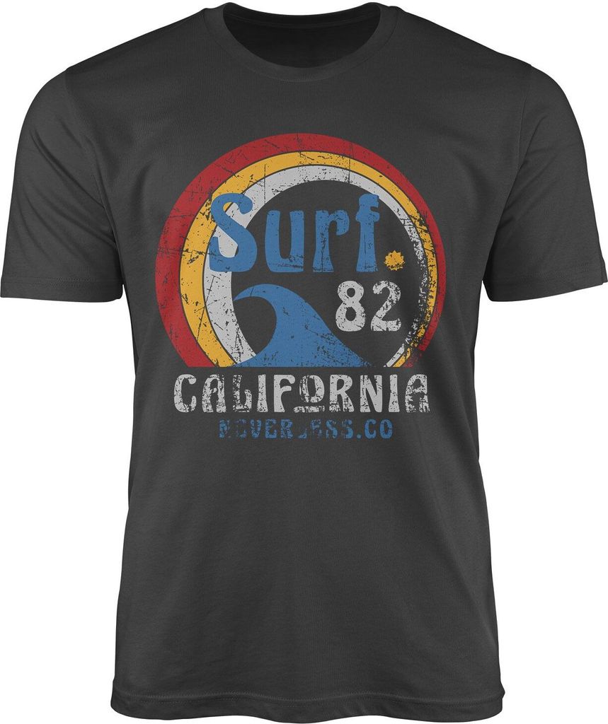 Herren T-Shirt Surf Logo California USA Welle Surfing Style Aufdruck Print Fashion Streetstyle Neverless dunkelgrau 5XL