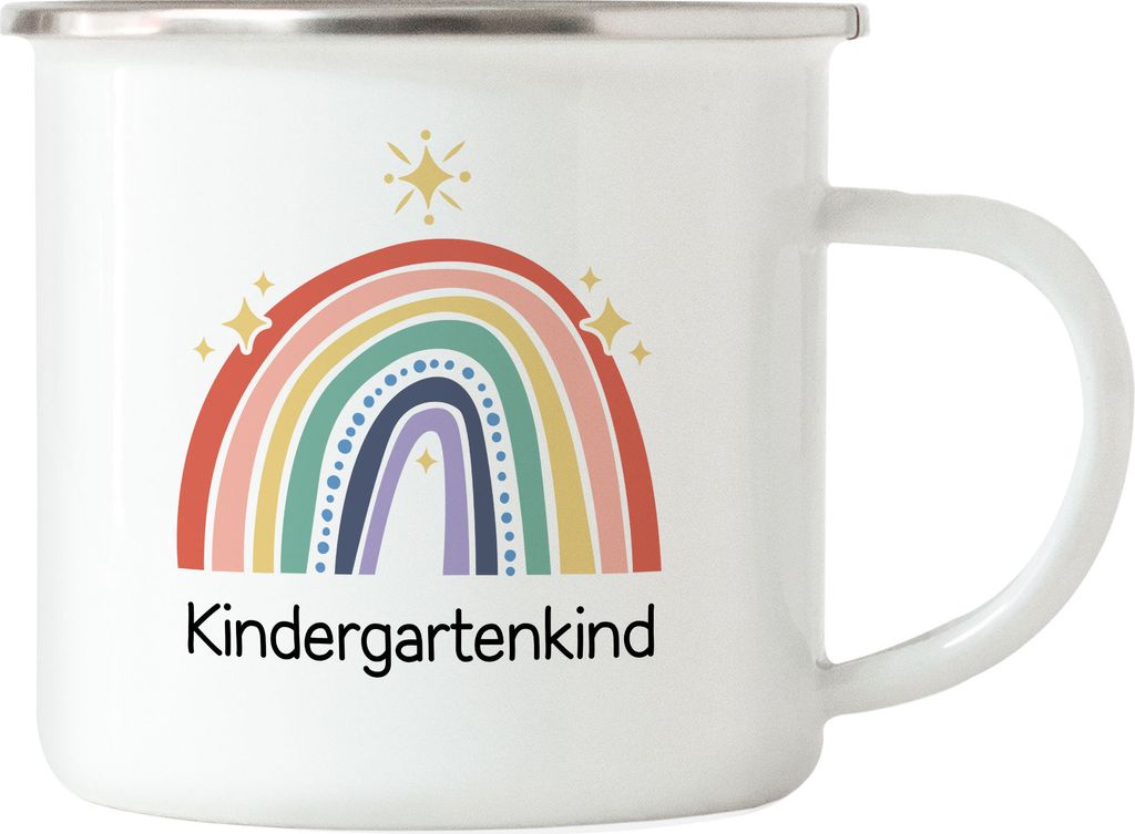 Kindergartenkind Emaille Tasse Geschenk Kindergarten Start Kita Regenbogen Sterne Buntes Motiv