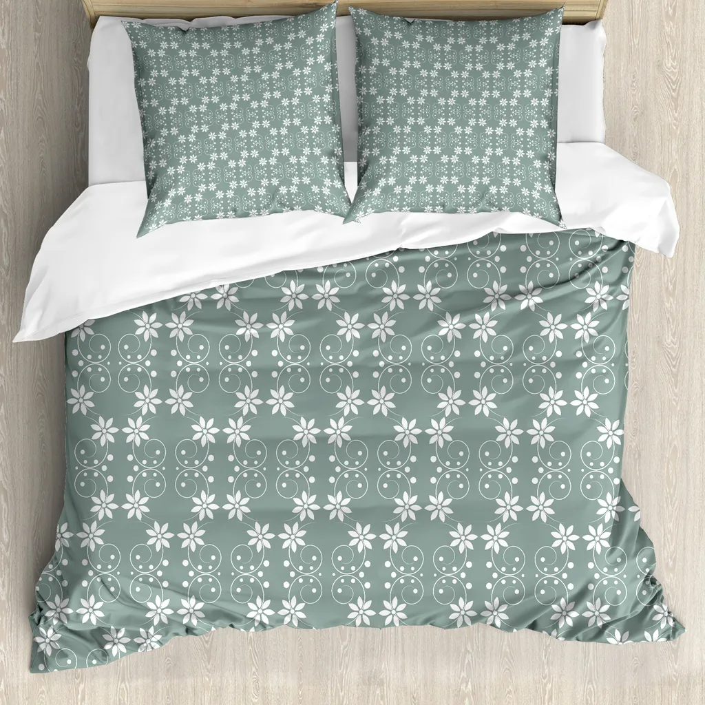 Set Letto Matrimoniale Abakuhaus Barocco Verde Salvia e Bianco
