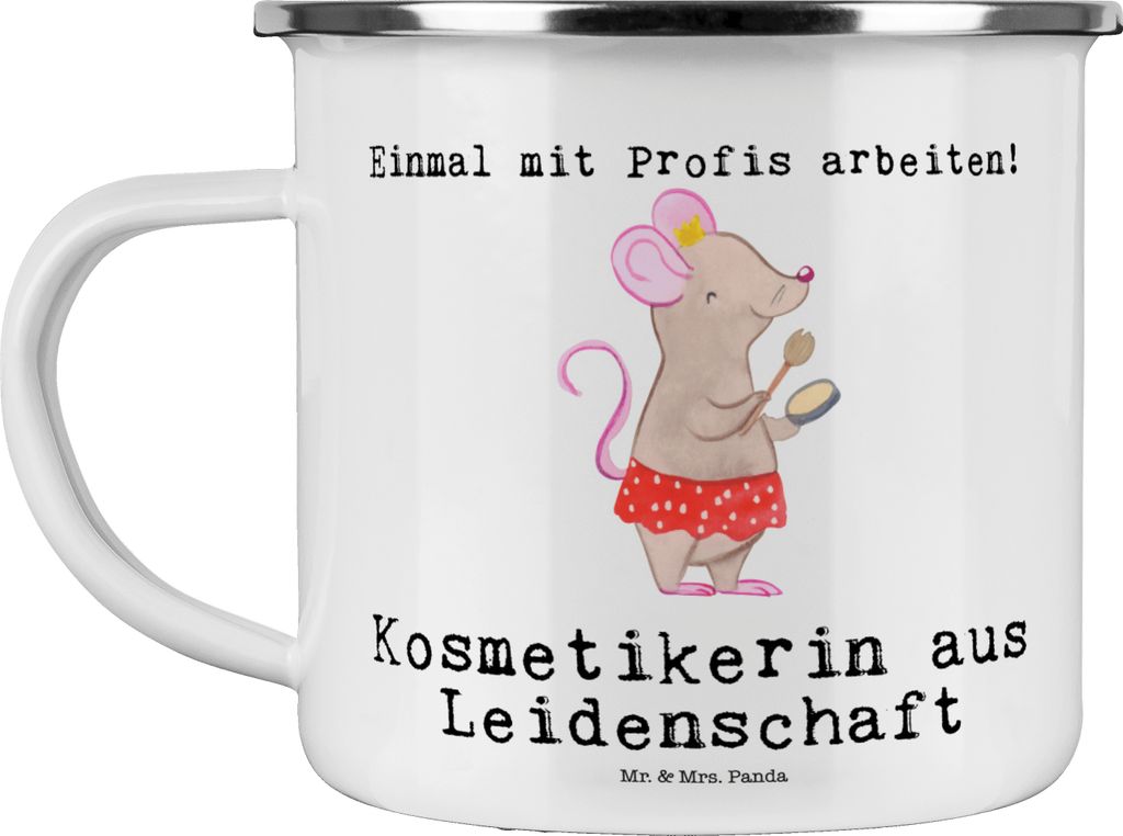 Mr. & Mrs. Panda Emaille Tasse Kosmetikerin Leidenschaft - Weiß - Geschenk, Spruch, Beauty Salon, Teetasse, Kaffeepott, Ausbildung, Eröffnung, Po...