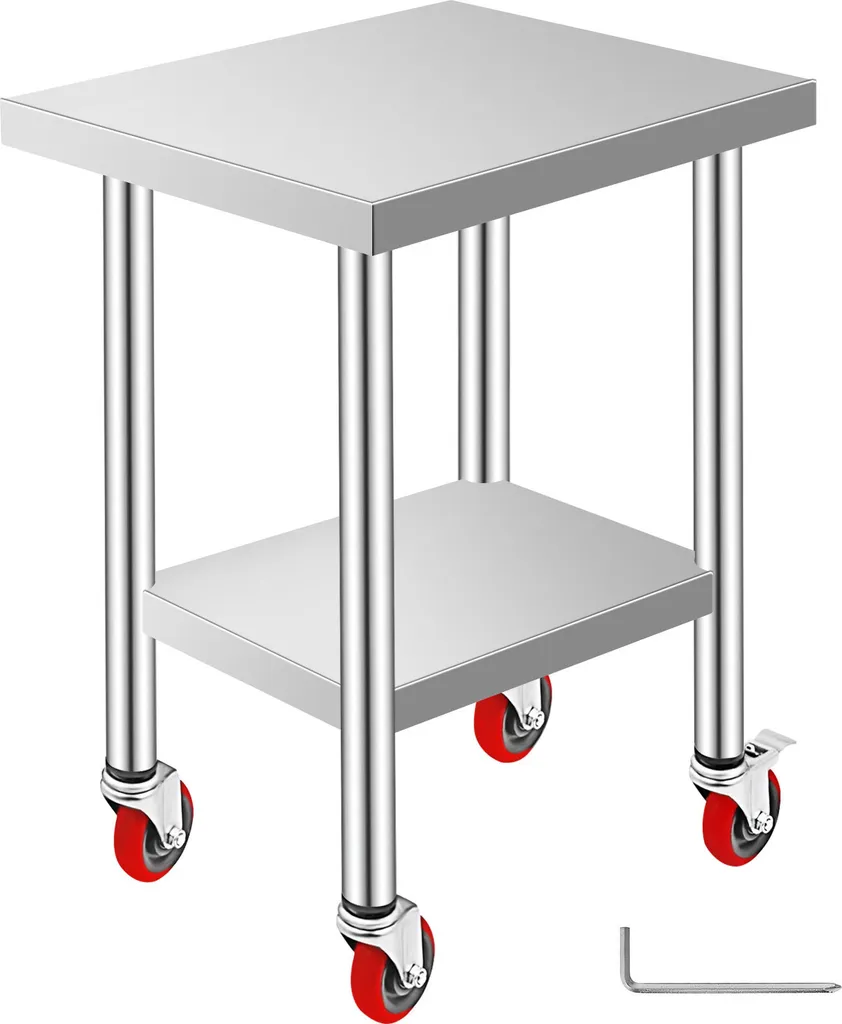 Tavolo Lavoro Commerciale Inox 24x18x34 pollici - SucceBuy 3 Livelli