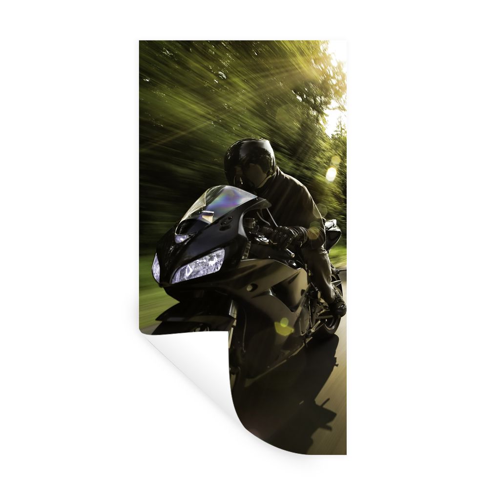 MuchoWow Wandtattoo Wandsticker Wandaufkleber Sportliches Motorrad im Sonnenschein 80x160 cm Selbstklebend und Repositionierbar - Sticker - Dekor...