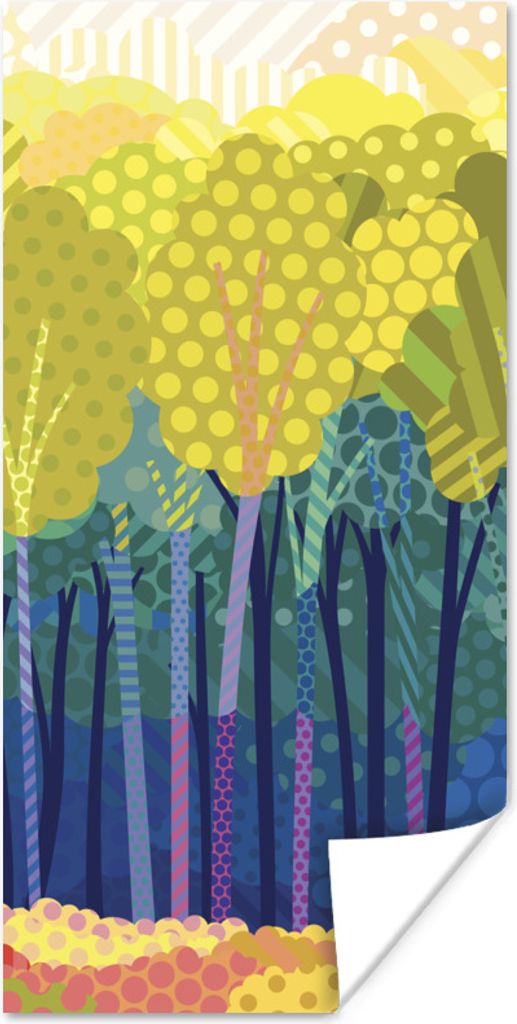MuchoWow Poster Eine Illustration von grünen Bäumen in einem Wald 40x80 cm - Dekoration
