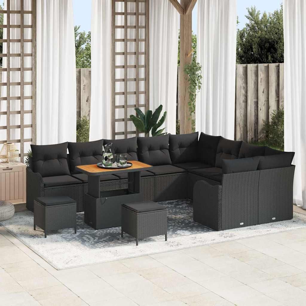 Maison Exclusive - Gartensofa-set mit Kissen 12 pcs Schwarz Poly-Rattan