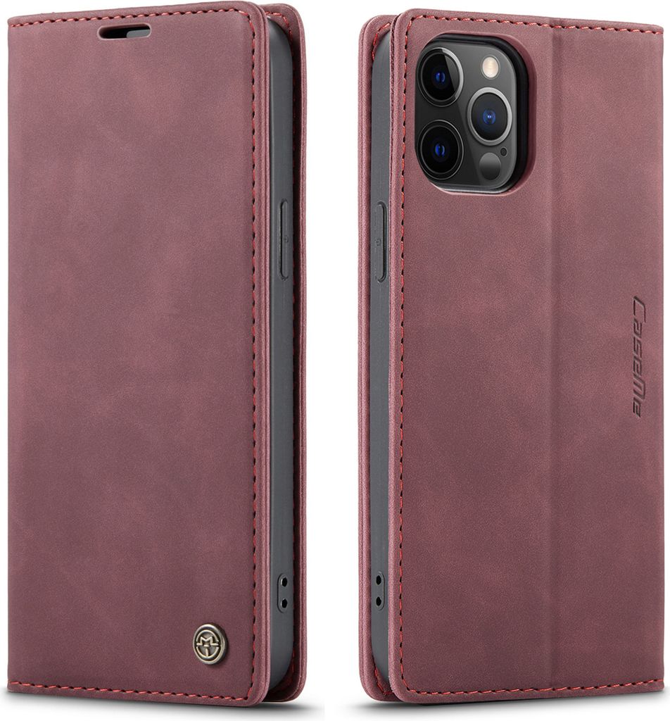 iPhone 12 Pro Max Hülle, LaimTop Retro Kunstledertasche mit Standfunktion Schutzhülle für iPhone 12 Pro Max Rot