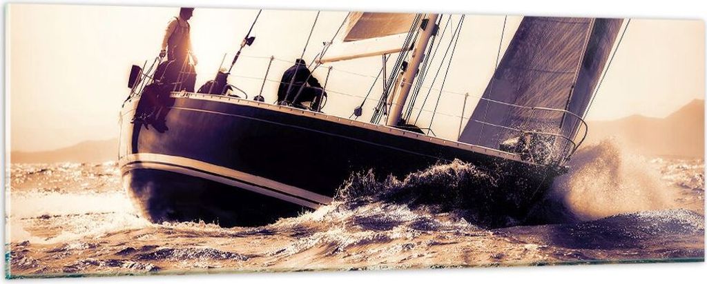 Bilder auf glas - Meer Yacht Welle - 90x30cm - Glasbilder - Wandbilder - Kunstdruck - zum Aufhängen bereit - Wanddekoration aus Glas - Glas Bilder...
