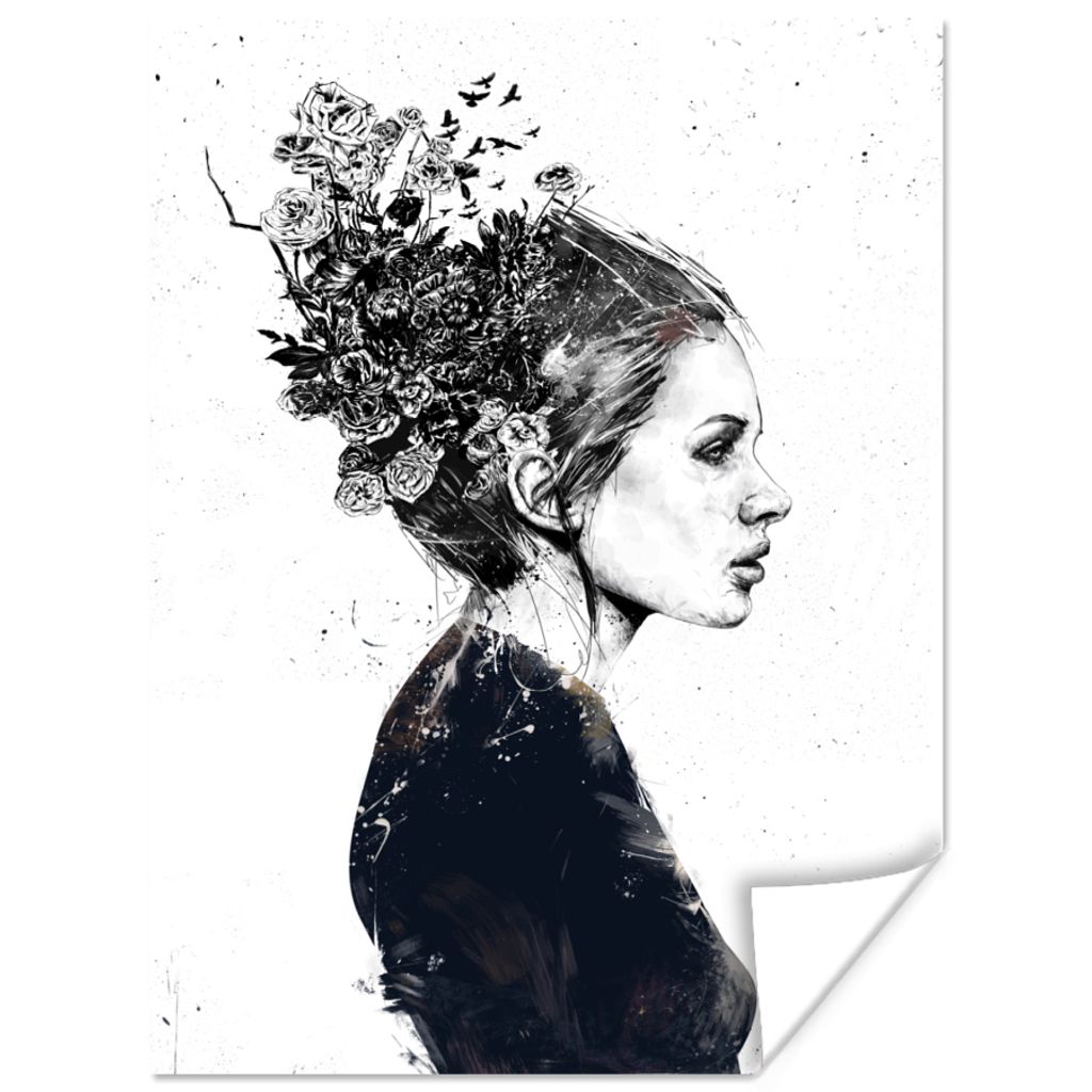 MuchoWow Poster Frau - Blumen - Natur - Porträt 90x120 cm - Wohnzimmer