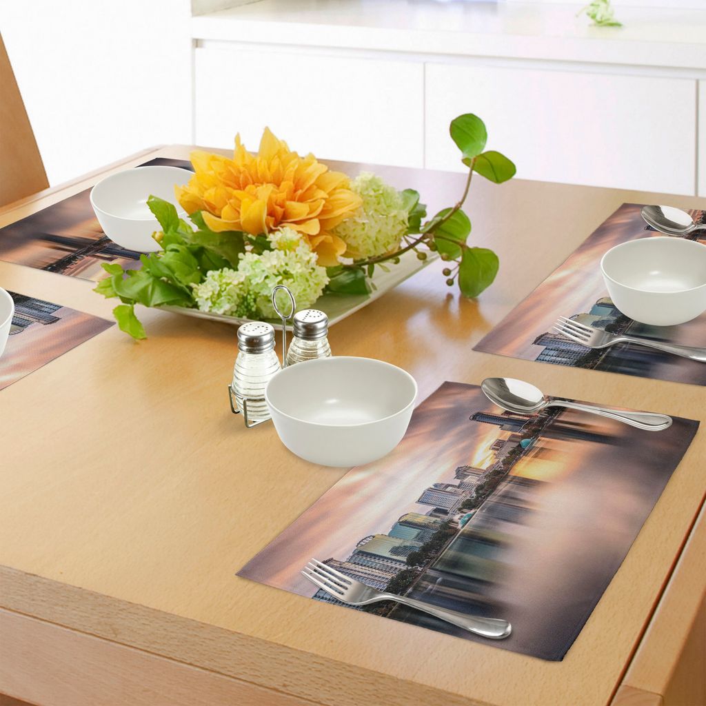 ABAKUHAUS amerikanisch Platzmatten, Stadt-Skyline-Ansicht USA Florida Downtown vom nebeligen szenischen Panorama des Sees, Waschbarer und Farbfeste...