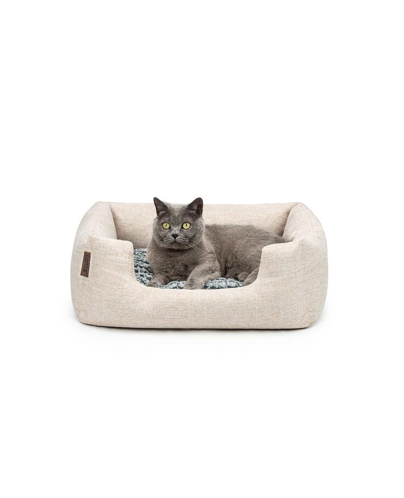 lionto Katzenbett, stilvolles Kuschelkörbchen mit tiefem Einstieg, Wendekissen & rutschfestem Boden, 60x50 cm, beige