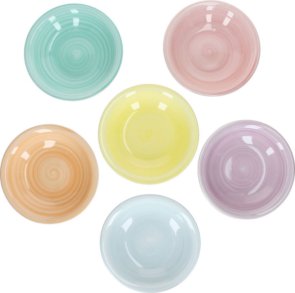 Set 6 Piatti Fondi Bakir, 24 Cm, Blu, In Ceramica Dipinta A Mano, Lavabili In Lavastoviglie E Microonde