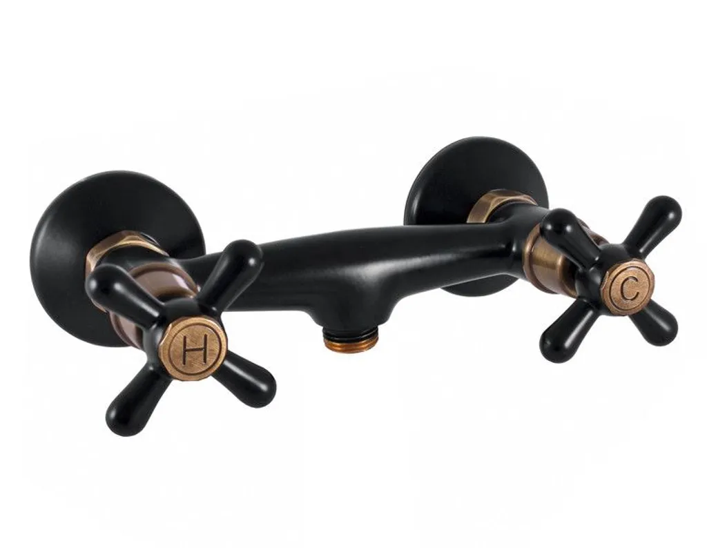 Slezák-RAV Miscelatore per doccia Slezák RAV Morava Retro MK180CMATSM Colore: nero opaco/ottone vecchio, Dimensioni: 150 mm