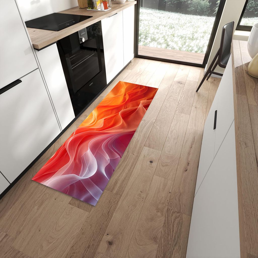 Küchenteppich 60x180cm rutschfest & abwischbar PVC Läufer - Sanfte Farbwirbel
