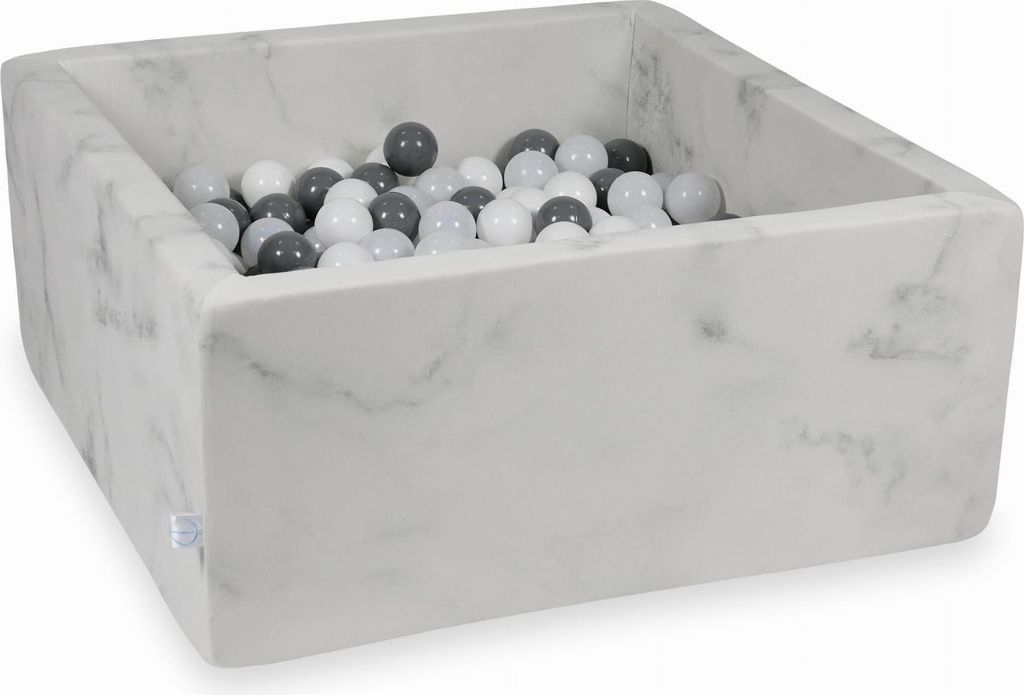 Trockenbecken 90x90x40 Marmor mit 400 Bällen: weiß, grau, weißer Pullover
