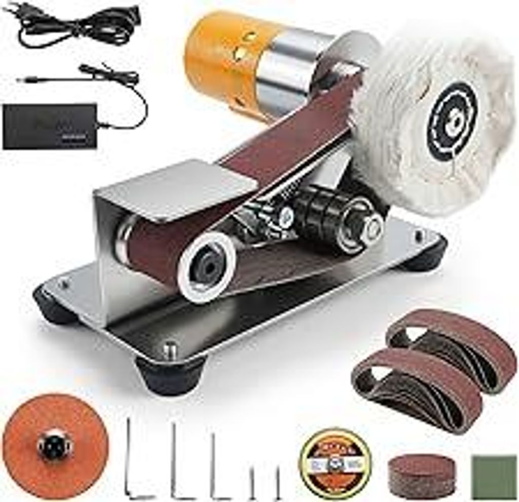 Elektrischer Bandschleifer, Mini-Bandschleifer Poliermaschine, 15-Grad-Messerschärfer with 20 Sanding Belts and 20 Pieces Sandpaper, Belt Sander f...