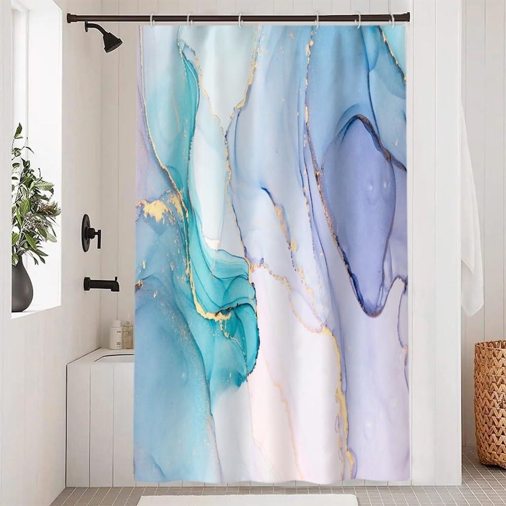 Duschvorhang 120 x 200 cm, schimmelresistent, blau, grün, Marmoroptik, türkis marmoriert, waschbarer Stoff, wasserdichter Polyester-Badezimmervor...
