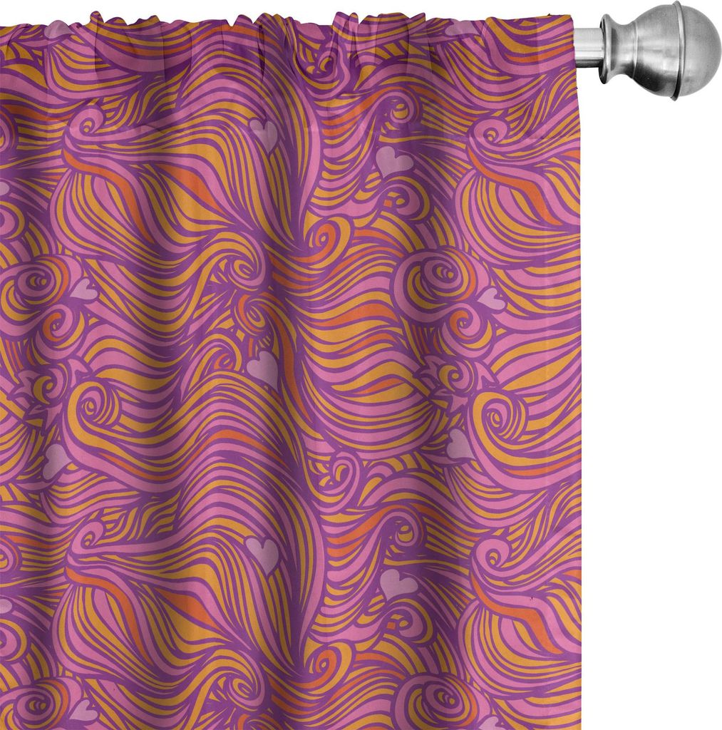 ABAKUHAUS Gelb und Lila Vorhänge, Gardinen, Funky Hand gezeichneter Strudel und Herz-Muster, 2 Stück 75 x 225 cm, Burnt Sienna Lila