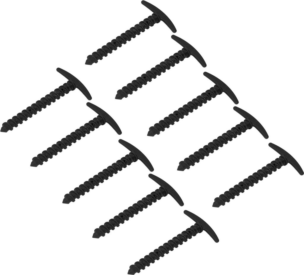 10 Stück Zeltnägel aus Kunststoff, 14,5 cm, T-förmig, spiralförmig, für Planen, Pavillons, Camping, Wandern, Schwarz