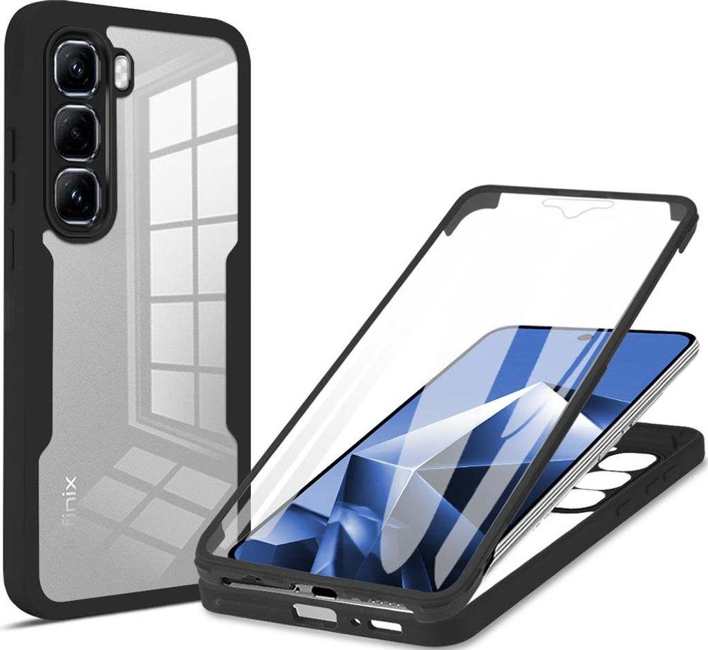 Schutzhülle für Infinix Hot 60 Pro+, Eingebautem Displayschutz 360 Grad Komplettschutz Handyhülle Schwarz