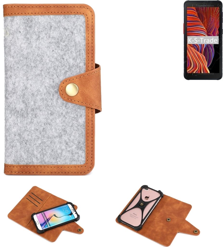 K-S-Trade Handyhülle kompatibel mit Samsung Galaxy XCover 5 Schutzhülle Filz-Hülle Kunst-Leder hellgrau braun (1x)