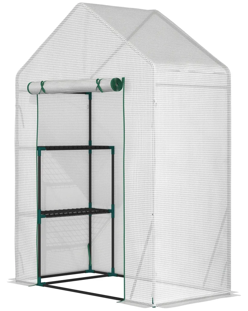 Serre de jardin en acier 143x73x195 cm avec 2 étagères et housse PVC