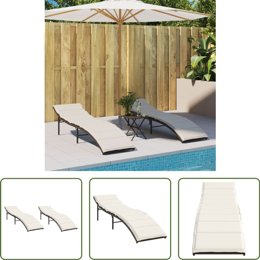 The Living Store Sonnenliegen 2 Stk. mit Auflagen Braun Poly Rattan