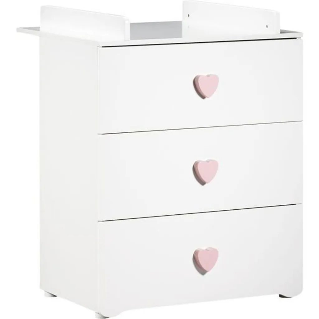 Commode Basic 3 Tiroirs PRIX DE BÉBÉ - Design Boutons de Coeur Roses