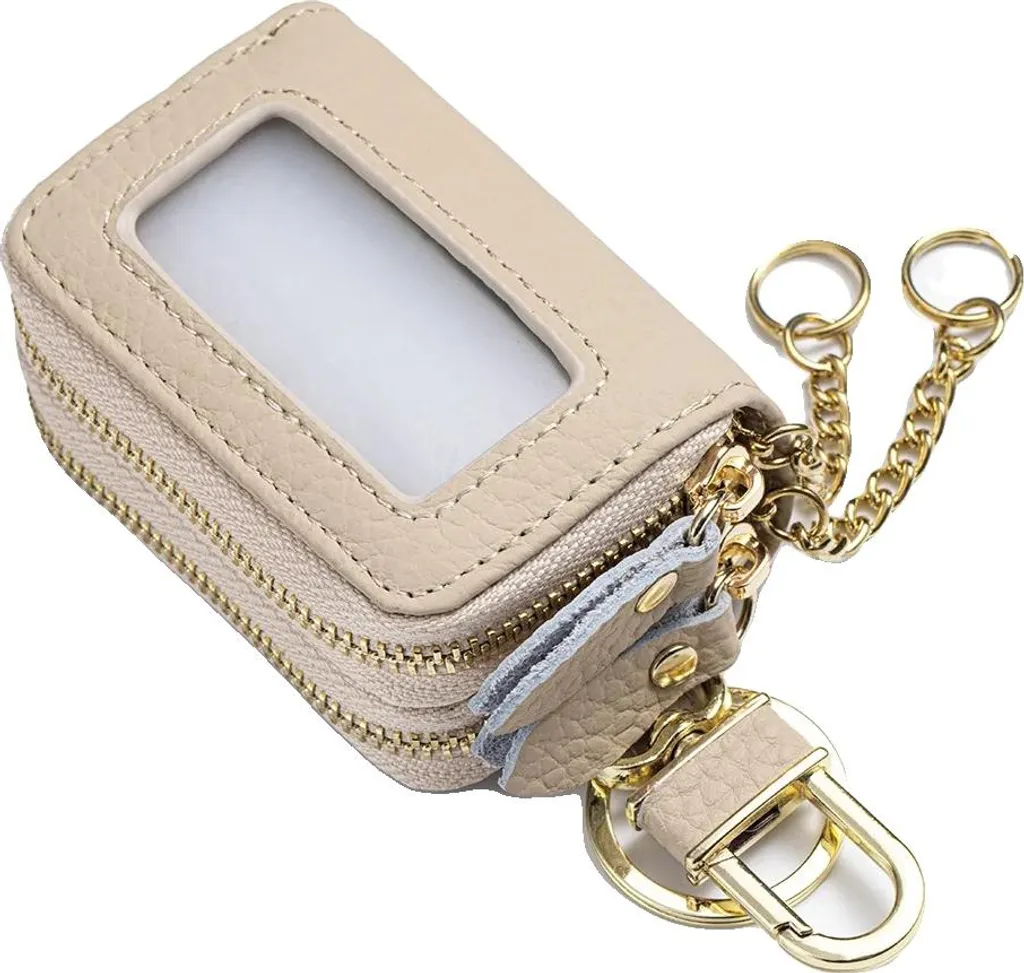 Étui porte-clés grande capacité en cuir véritable blanc cassé Premium